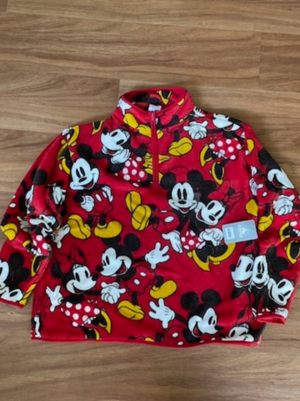 Mickey & Minnie women's size large fleece top, quarter zip, NWT